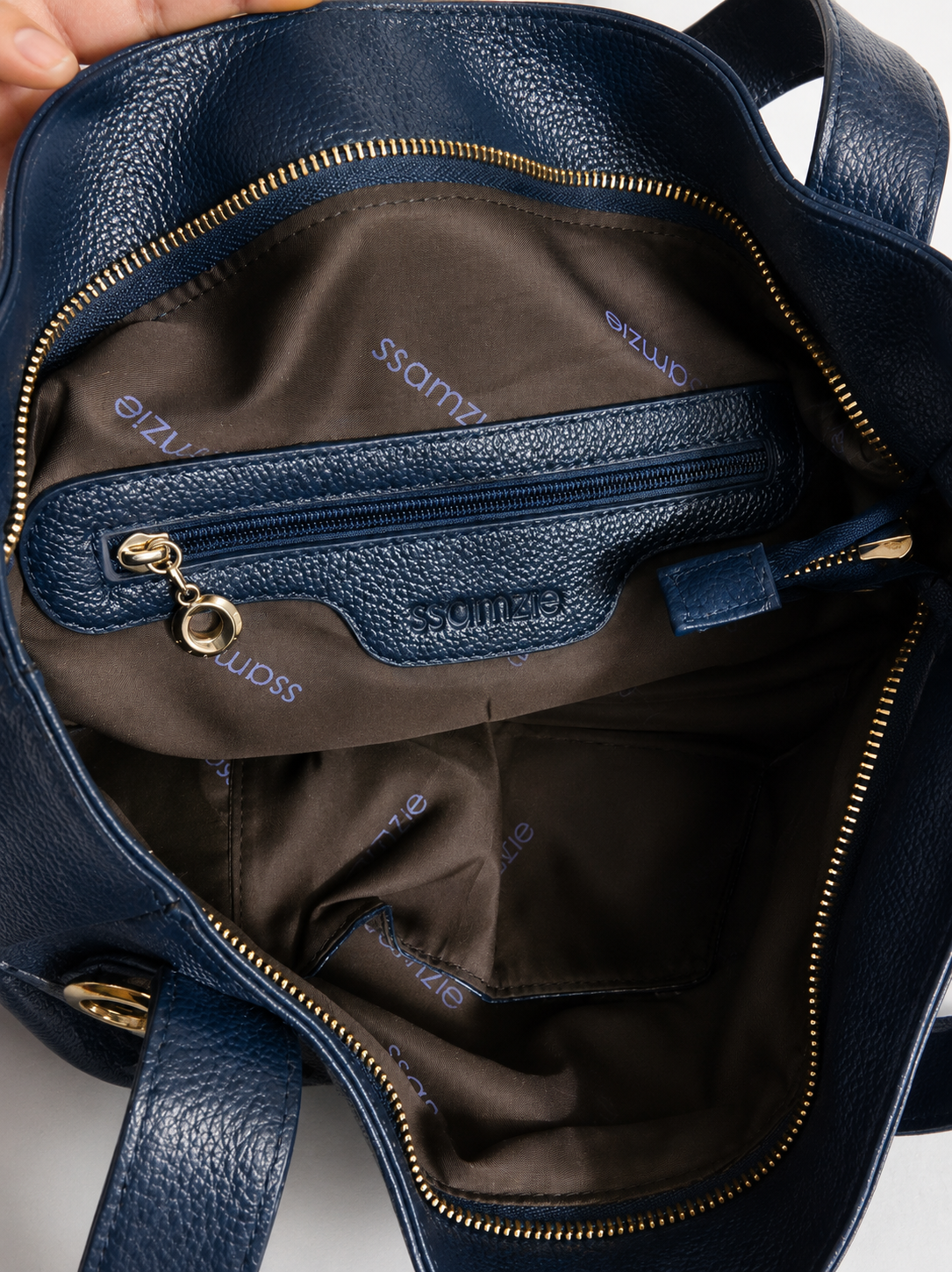 Ssamzie Navy Checkerboard Tote Bag