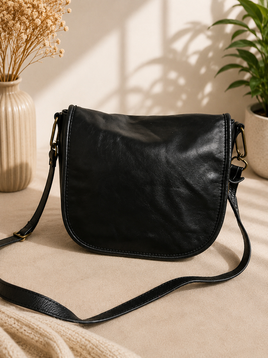 Fossil Black Leather Crossbody Bag – Premium Pre-Loved Collection