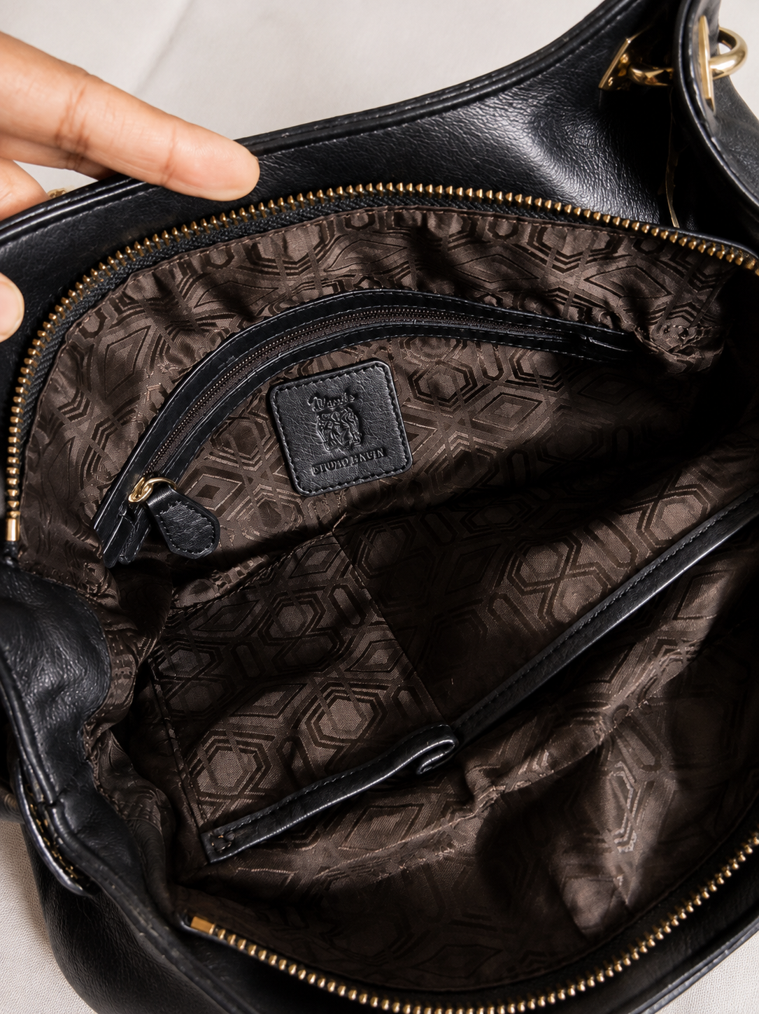 Black Handbag with Snake-Effect Trim