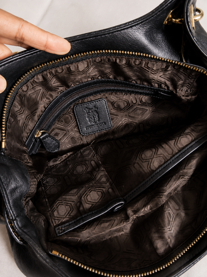 Black Handbag with Snake-Effect Trim
