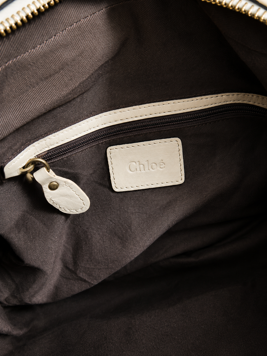 Cream Leather Handbag with Curved Panel Detail