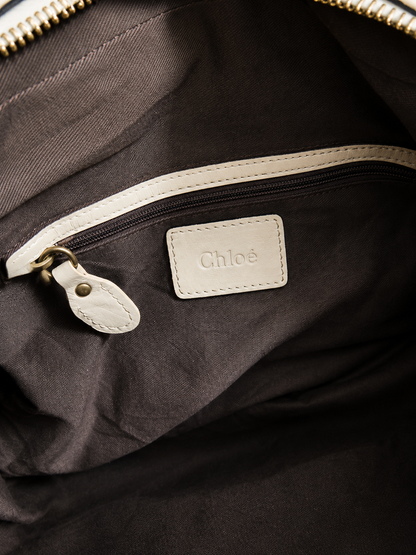 Cream Leather Handbag with Curved Panel Detail