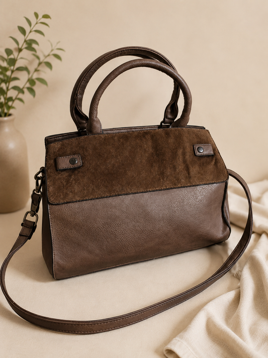 Genuine Leather Brown Top Handle Bag