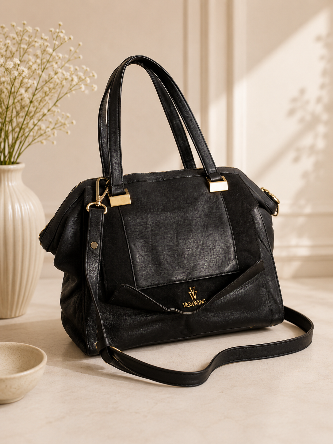 Vera Wang Black Structured Handbag
