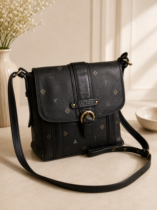 Lancetti Black Monogram Crossbody Bag