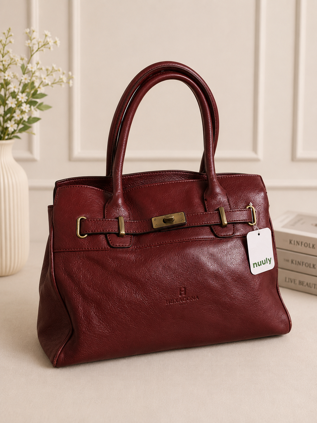 HEXAGONA Paris Burgundy Leather Handbag