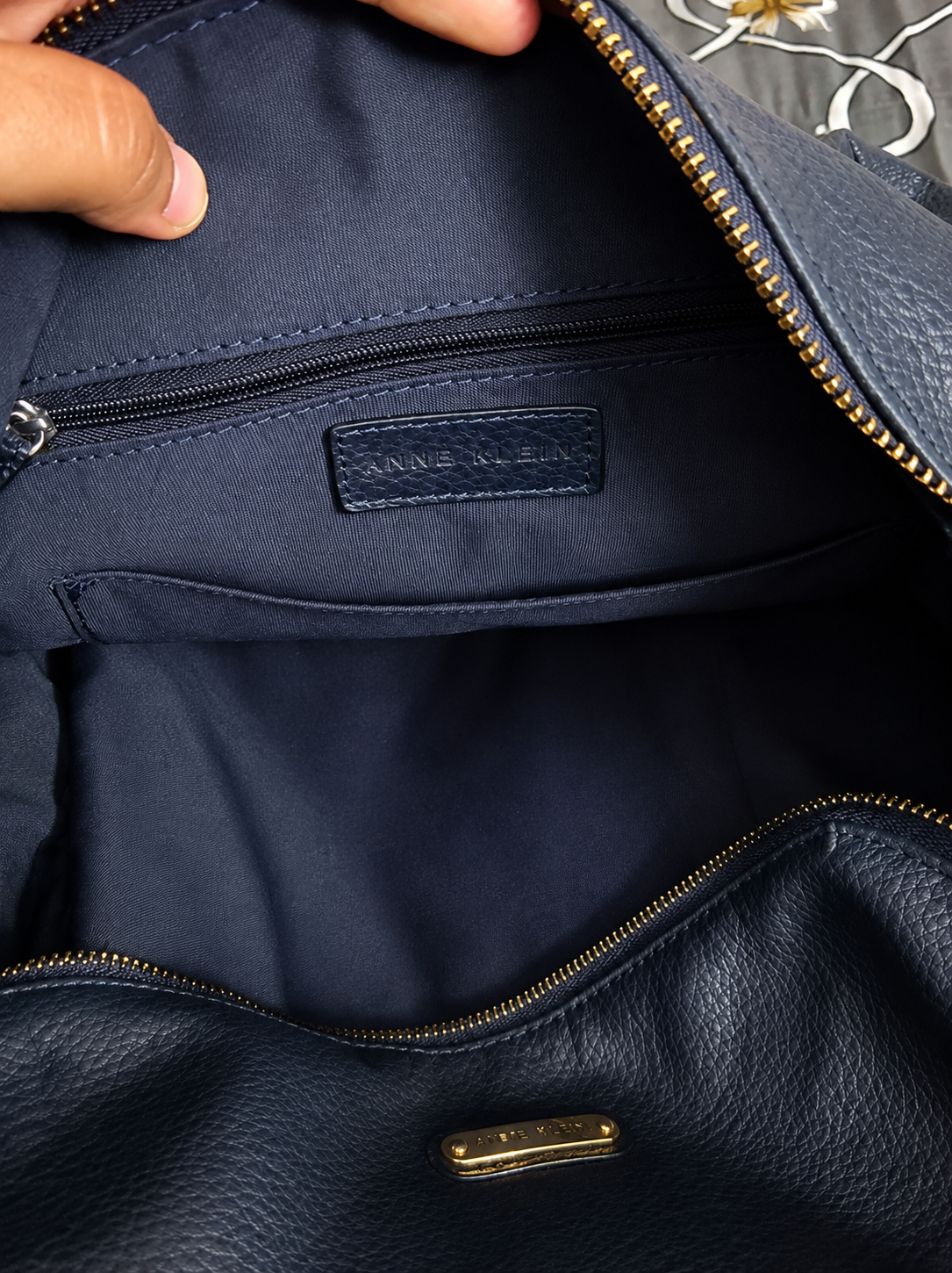 Anne Klein Navy Blue Textured Backpack