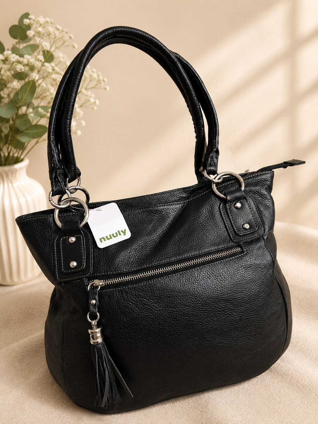 Crocodile Black Textured Tote Bag