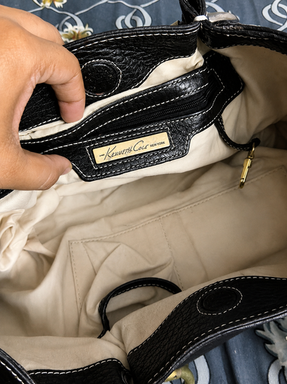 Kenneth Cole Black & Beige Colour-Block Satchel