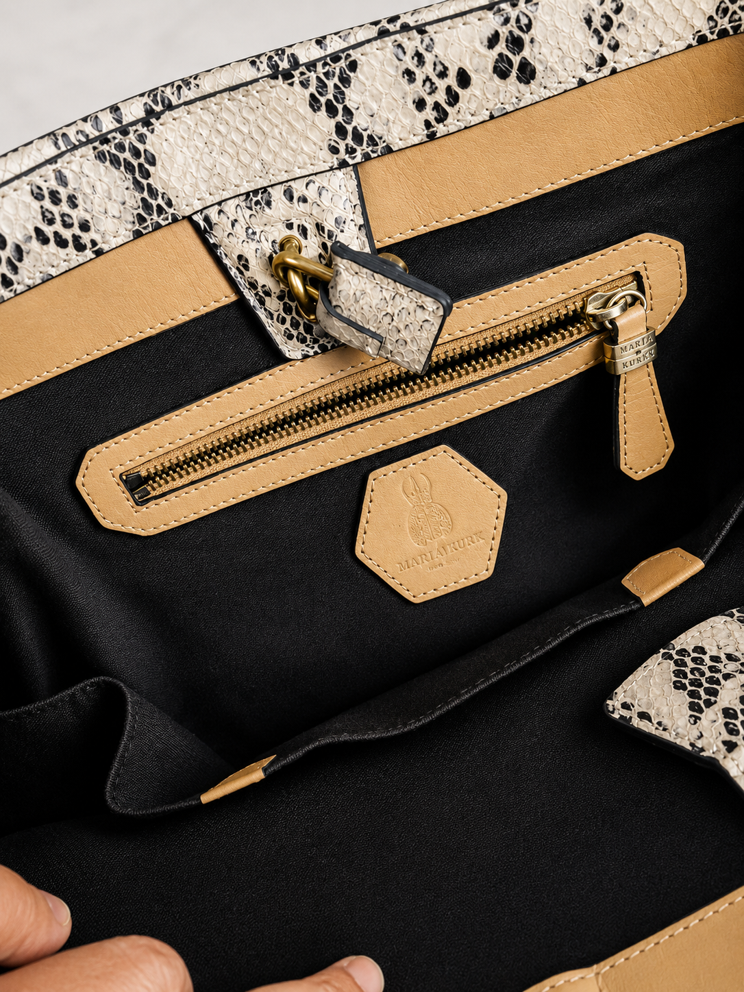 Marja Kurki Cream Snake-Print Handbag