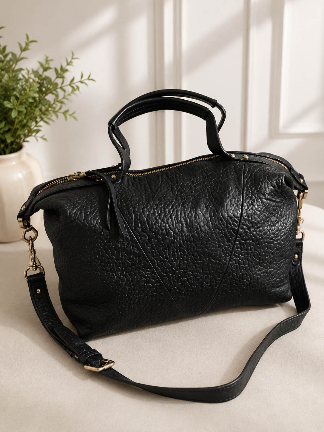 BREAL Black Leather Boston Bag