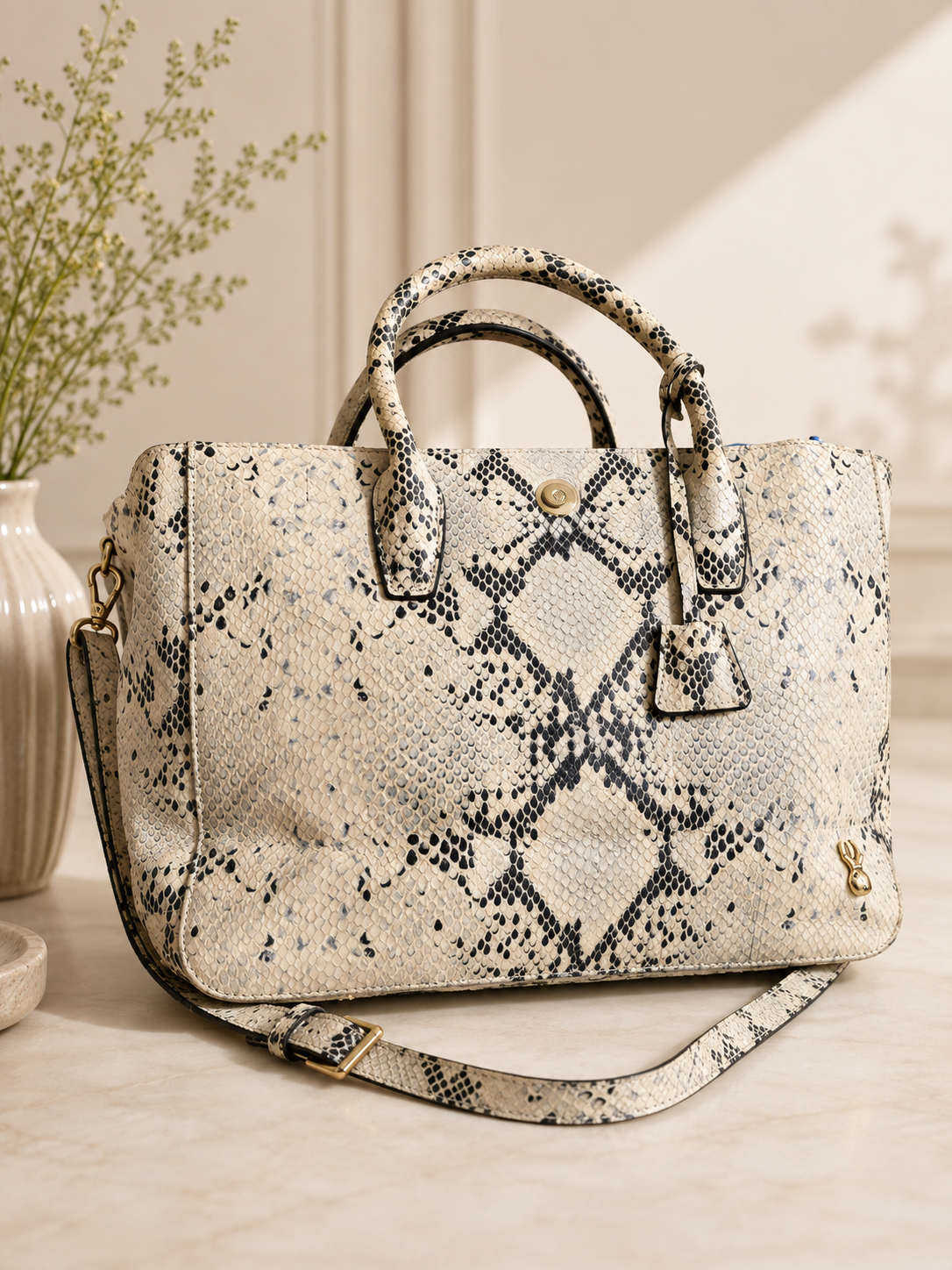 Marja Kurki Cream Snake-Print Handbag