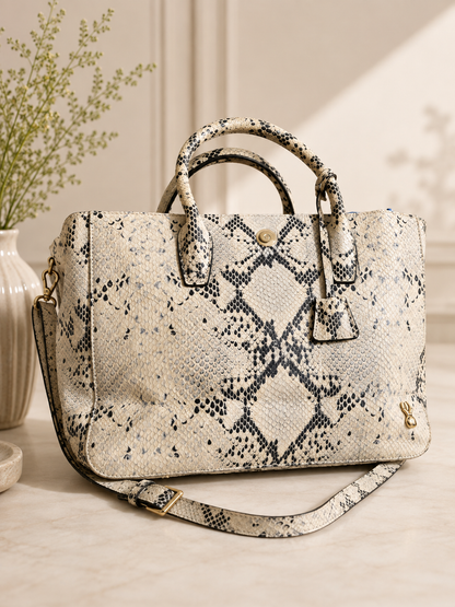 Marja Kurki Cream Snake-Print Handbag
