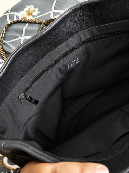 TIME Black Quilted Chain-Strap Shoulder Bag