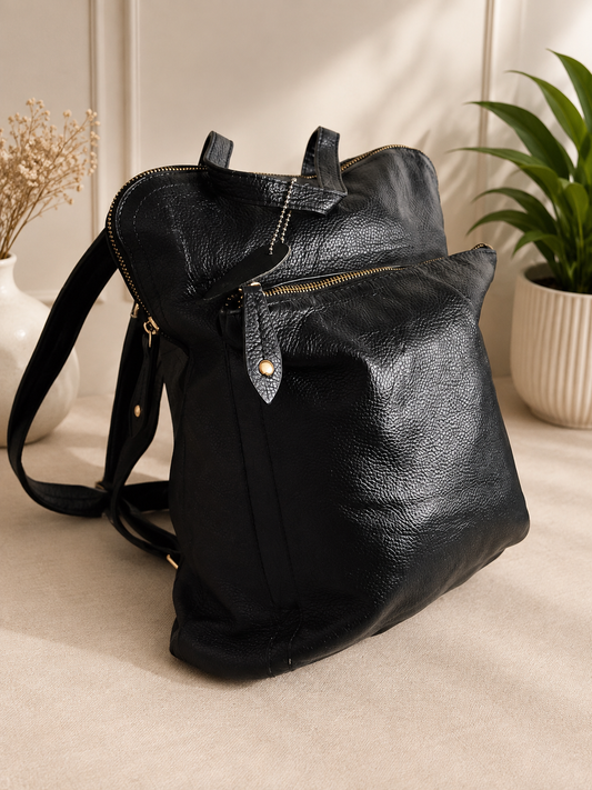 Genuine Leather Black Backpack – Premium Pre-Loved Collection