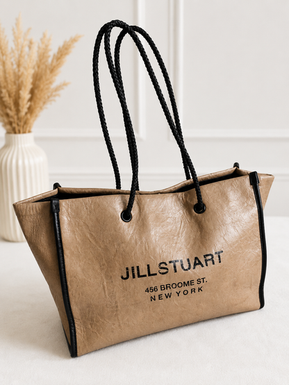 Jill Stuart Metallic Beige Braided-Handle Tote Bag