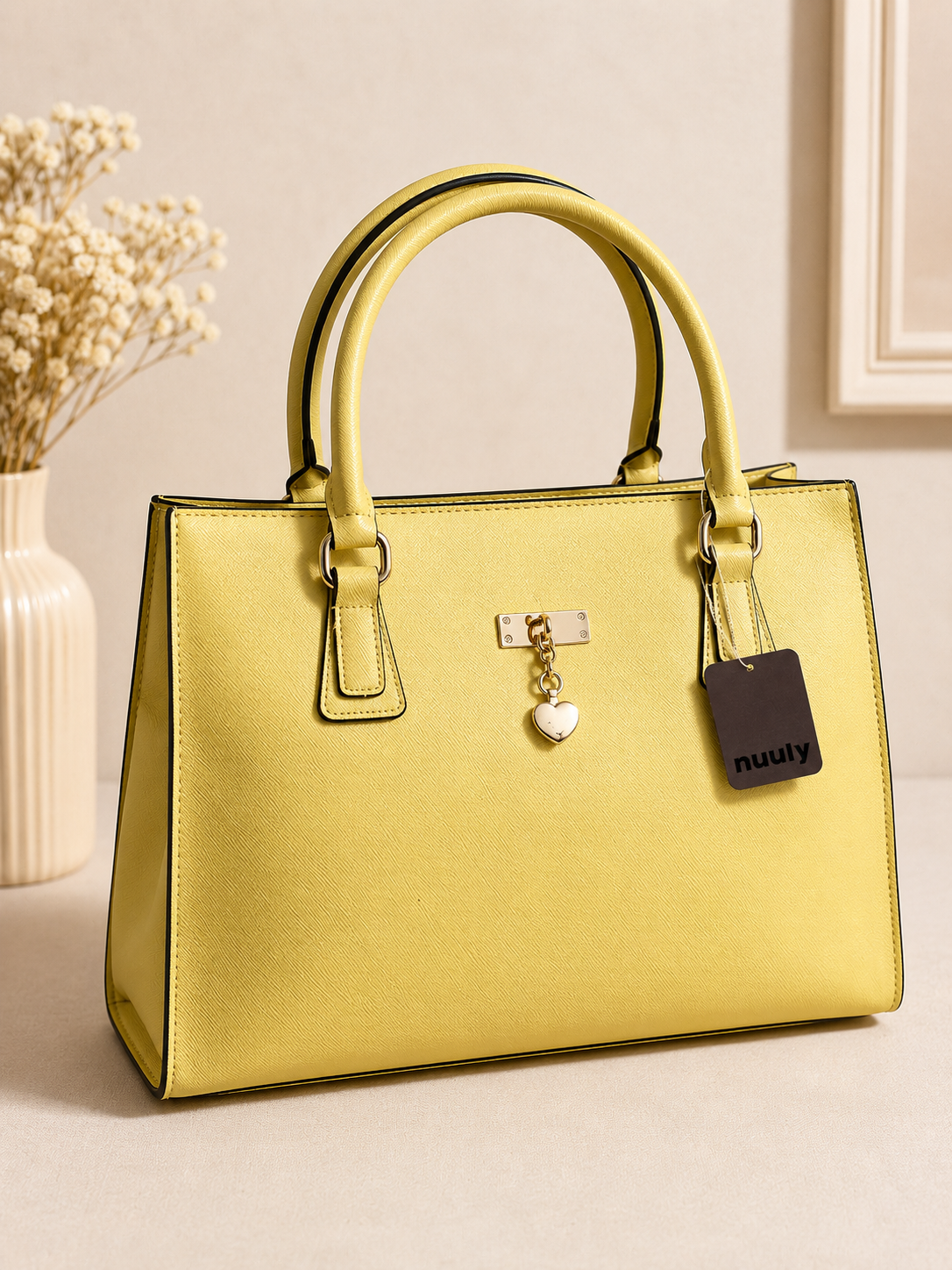 Piorina Structured Tote Bag with Heart Charm