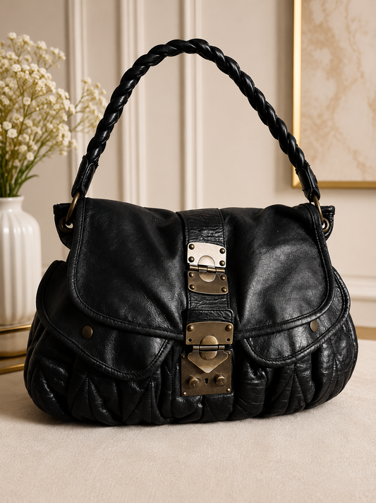 Genuine Leather Thrift Shoulder Bag – Vintage Black